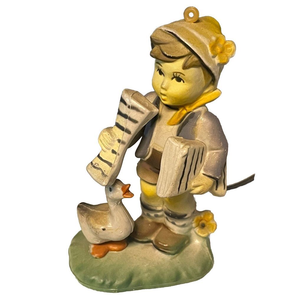 Vintage Boy & Duck Figurine Hard Plastic 4.5" Made In Hong Kong